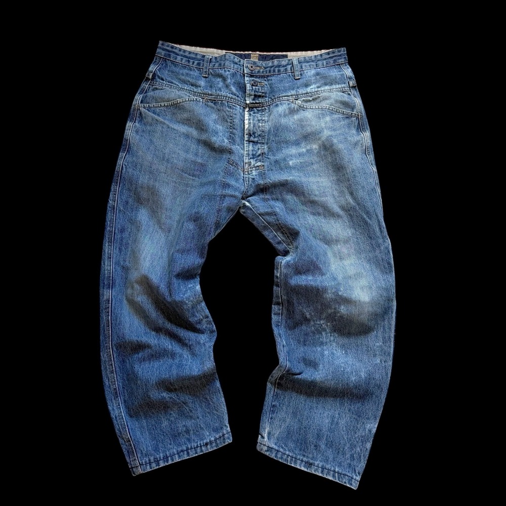 Marithe Francois Girbaud Baggy Wide Leg Denim Jean Medium Wash Distressed Sz 36S